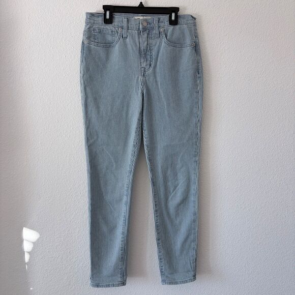 MADEWELL Jeans 10" High Rise Skinny Crop Piper Railroad Stripe Size 26 Costal - Picture 2 of 8